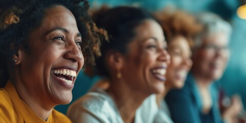 Obraz premium A group of people are captured sharing laughter and enjoyment in a social setting