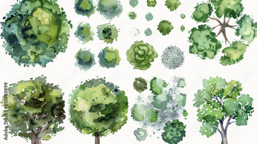 Poster watercolor trees for landscape planning and architecture generative ai
