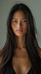 Naklejka premium Asian Woman With Long Dark Hair Posing for a Photo