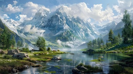 Fototapeta premium landscape in the mountains hyper realistic 