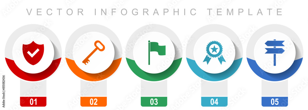 Poster internet icon set, miscellaneous vector icons such as shield, key, flag, badge and signpost, modern 