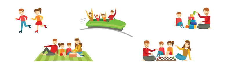 Parent with Kid Spending Happy Time Together Vector Set