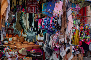 Craftsmen fair in Purmamarca, northern Argentina. Street market selling typical products