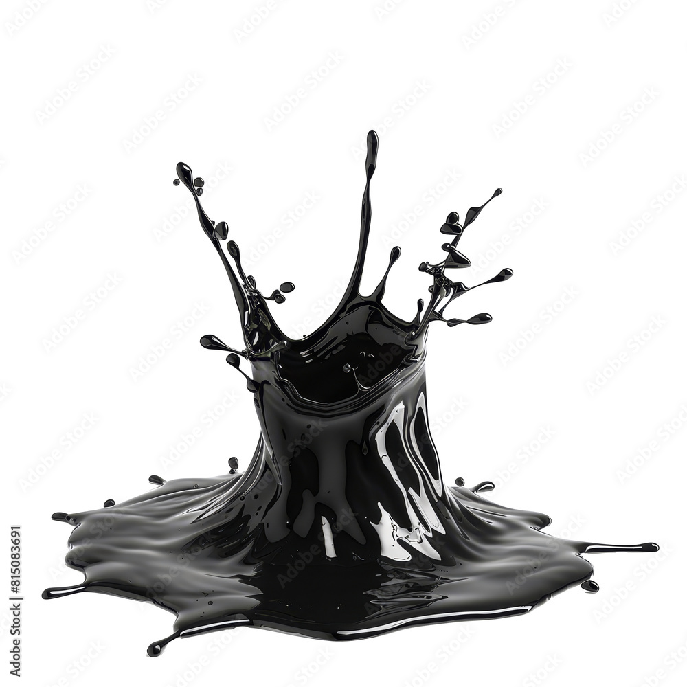 Aufkleber a black liquid splashes in an abstract pattern on a white surface, a abstract black in splash isolat