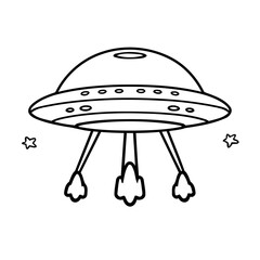 Cute vector illustration UFO doodle for kids colouring page