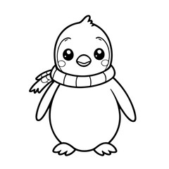 Vector illustration of a cute Penguin drawing for kids colouring activity