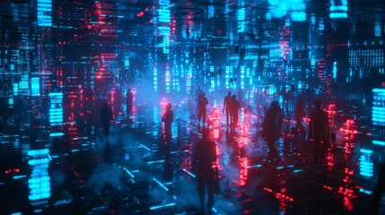 Visualization of blue and red hacker teams in a cyber security showdown, defending against network breaches, dark background, AI Generative hyper realistic 