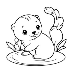 Simple vector illustration of otter drawing for kids colouring page