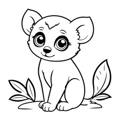 Simple vector illustration of lemur hand drawn for kids coloring page