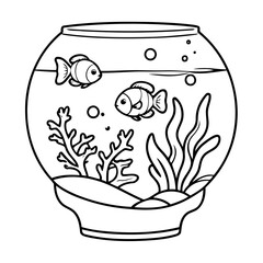 Simple vector illustration of Aquarium hand drawn for kids page