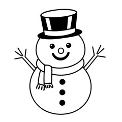 Cute vector illustration Snowman drawing for colouring page