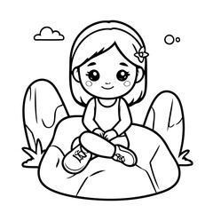 Simple vector illustration of Girl colouring page for kids