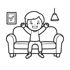Simple vector illustration of Boy drawing colouring activity