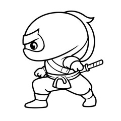 Simple vector illustration of Ninja drawing colouring activity