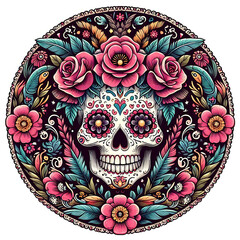 Round design with flower sugar skull