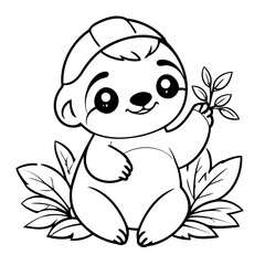 Fototapeta premium Vector illustration of a cute Sloth drawing for kids page