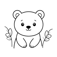 Cute vector illustration Bear drawing for kids colouring page
