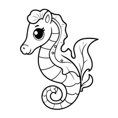 Simple vector illustration of seahorse drawing for kids page