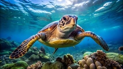 Obraz premium a green sea turtle swimming in the ocean, World Turtle Day, Background, Banner