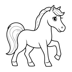 Vector illustration of a cute horse drawing for toddlers colouring page