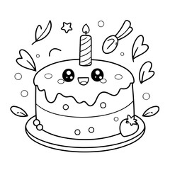 Simple vector illustration of birthday drawing for toddlers colouring page