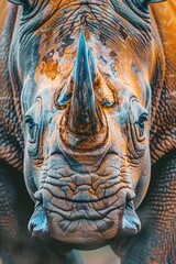 Close up of a rhino's face, suitable for wildlife concepts