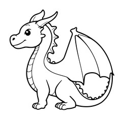 Simple vector illustration of Dragon drawing for kids page