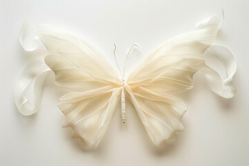 A white butterfly with ribbons on it.