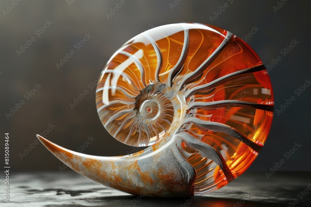 Poster A close up of a shell on a table. Suitable for various nature and beach themed designs