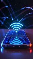 Smartphone with wi-fi hologram, digital connectivity