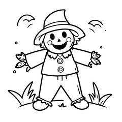 Vector illustration of a cute Scarecrow drawing for children page
