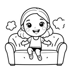 Simple vector illustration of Girl for kids coloring page