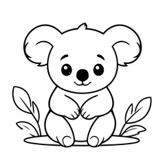 Obraz premium Simple vector illustration of koala drawing for kids colouring page
