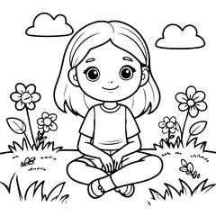Vector illustration of a cute Girl doodle for toddlers coloring activity