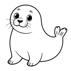 Fototapeta premium Cute vector illustration Seal hand drawn for kids page