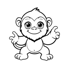 Cute vector illustration chimpanzee for kids colouring worksheet