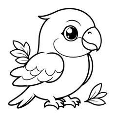 Vector illustration of a cute parrot doodle for toddlers colouring page
