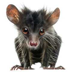A small black and white aye-aye standing against a Png background, a Beaver Isolated on a whitePNG Background