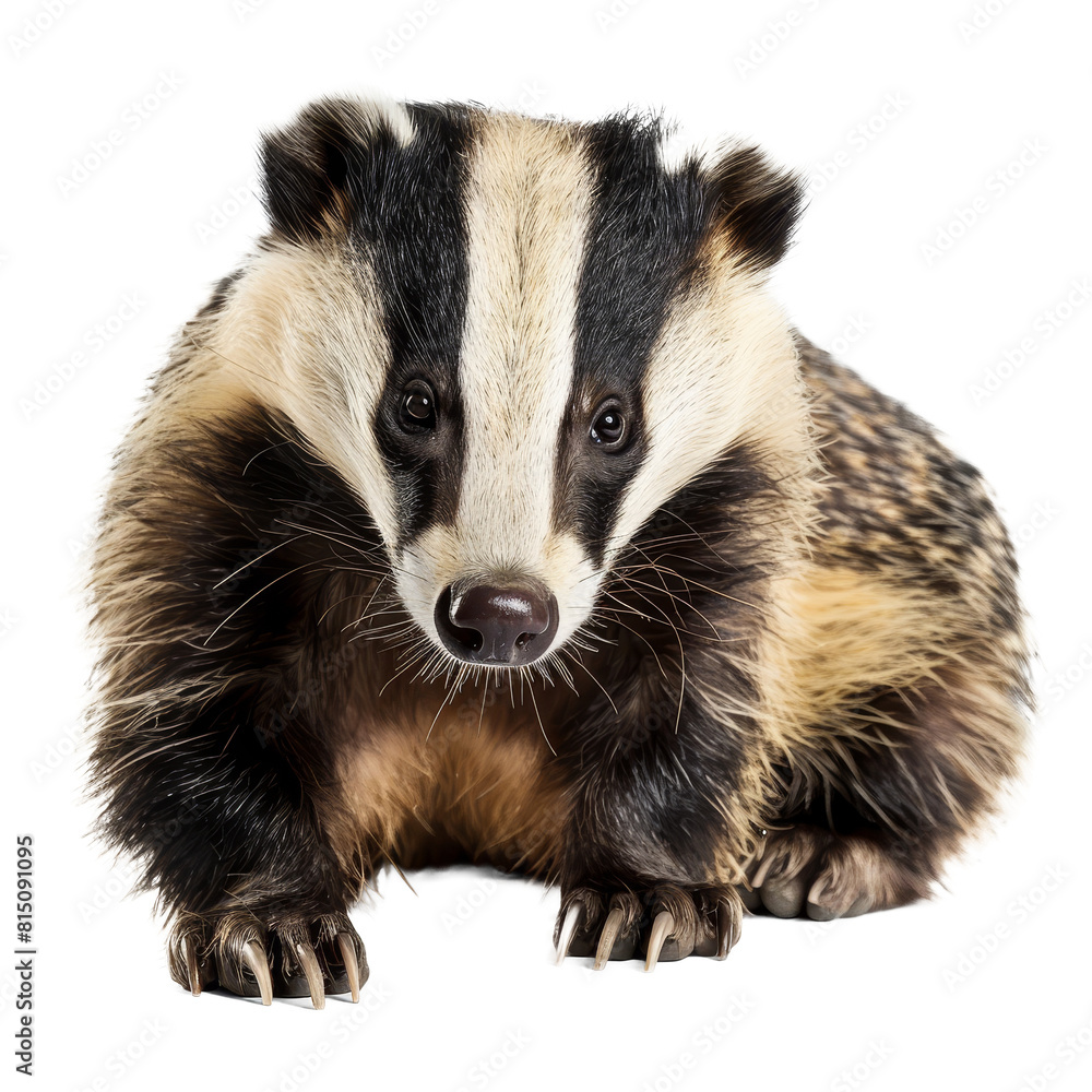 Wall mural a badger is seated in front of a png background, a beaver isolated on a whitepng background