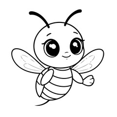 Vector illustration of a cute bee drawing for kids colouring activity