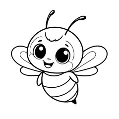 Vector illustration of a cute HoneyBee drawing for kids colouring page