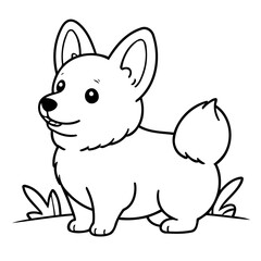 Cute vector illustration WelshCorgi colouring page for kids