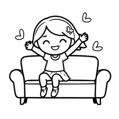 Cute vector illustration Girl drawing colouring activity