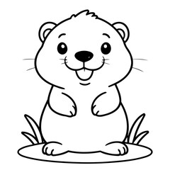 Cute vector illustration beaver doodle black and white for kids page