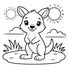 Simple vector illustration of Kangaroo for kids colouring worksheet