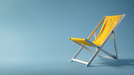 Yellow sunbed stands on blue backdrop. Generative by AI