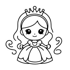 Cute vector illustration Princess colouring page for kids