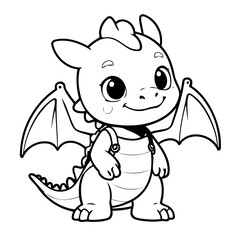 Vector illustration of a cute Dragon drawing for toddlers colouring page