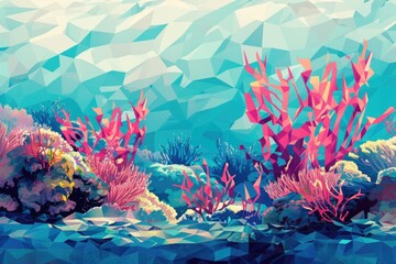 Vibrant digital painting of a colorful coral reef scene. Perfect for educational materials or marine life publications