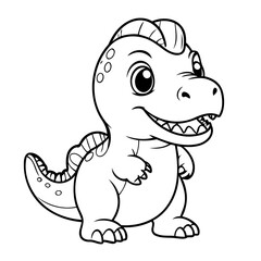 Vector illustration of a cute TRex drawing for toddlers colouring page